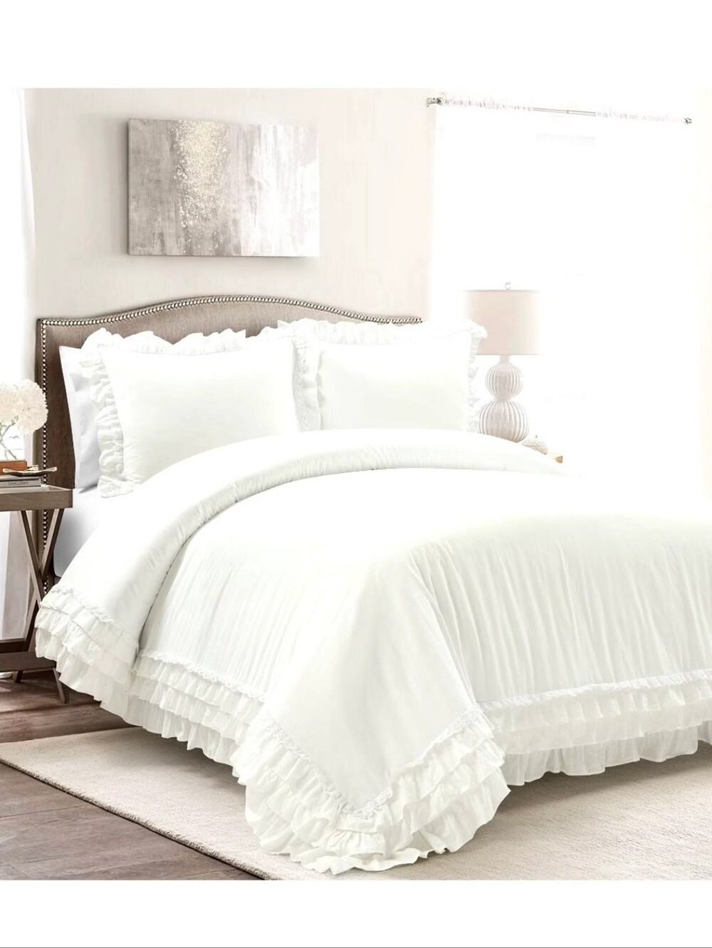 Lush Décor 3pc Full/Queen Ella Ruffle Duvet Bedding Set White NO FILL